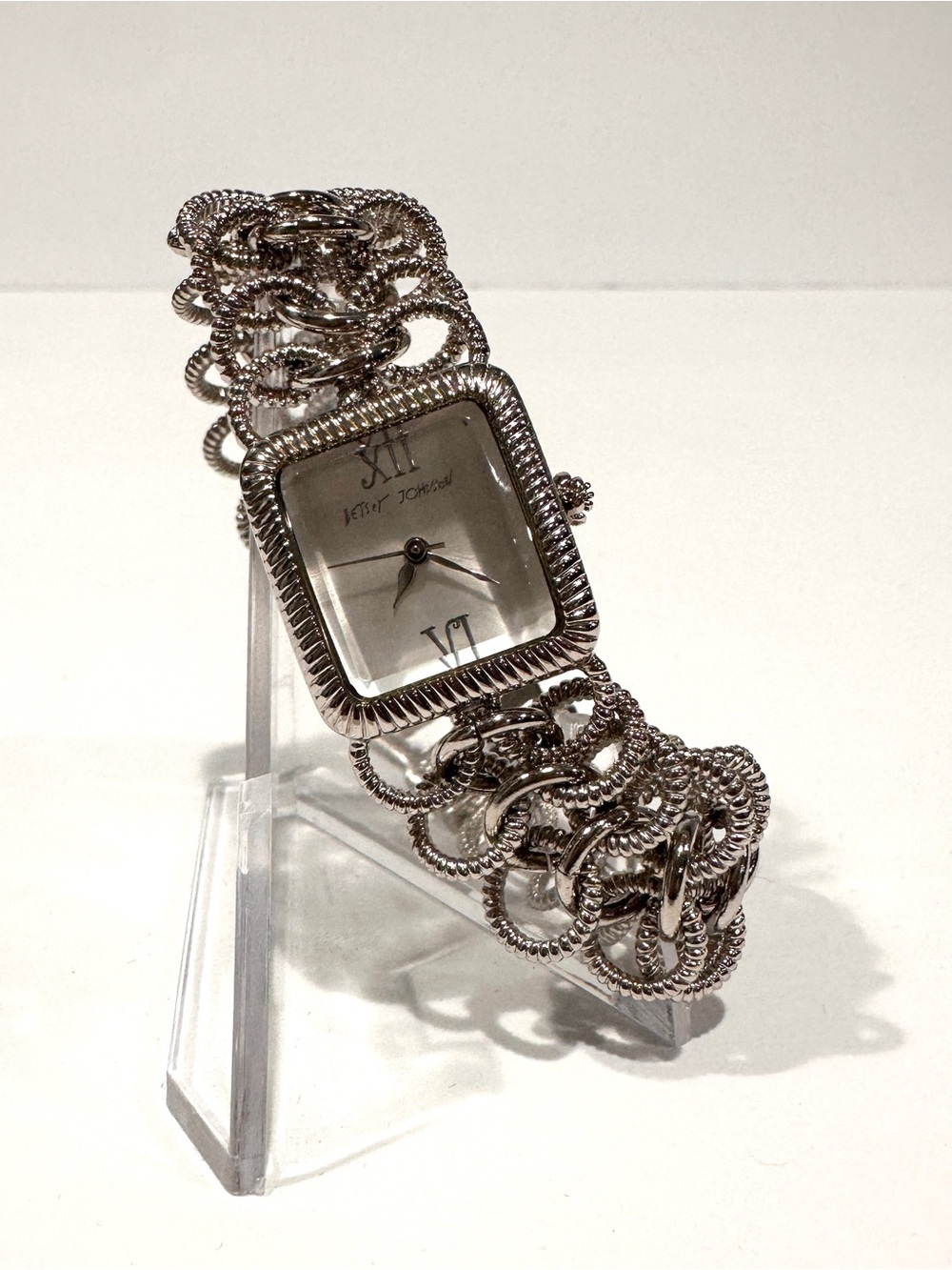 Vintage Y2K Betsey Johnson Silver Chain Charm Bracelet Watch - RARE